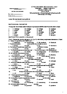 Đề thi chọn HSG năm học 2014 - 2015 môn thi Tiếng Anh lớp 9 THCS